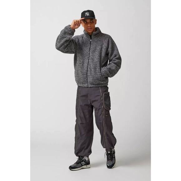 BDG Urban Outfitters Men’s Washed Black Fleece Sherpa Jacket‎ NWT Sz S - Picture 1 of 8